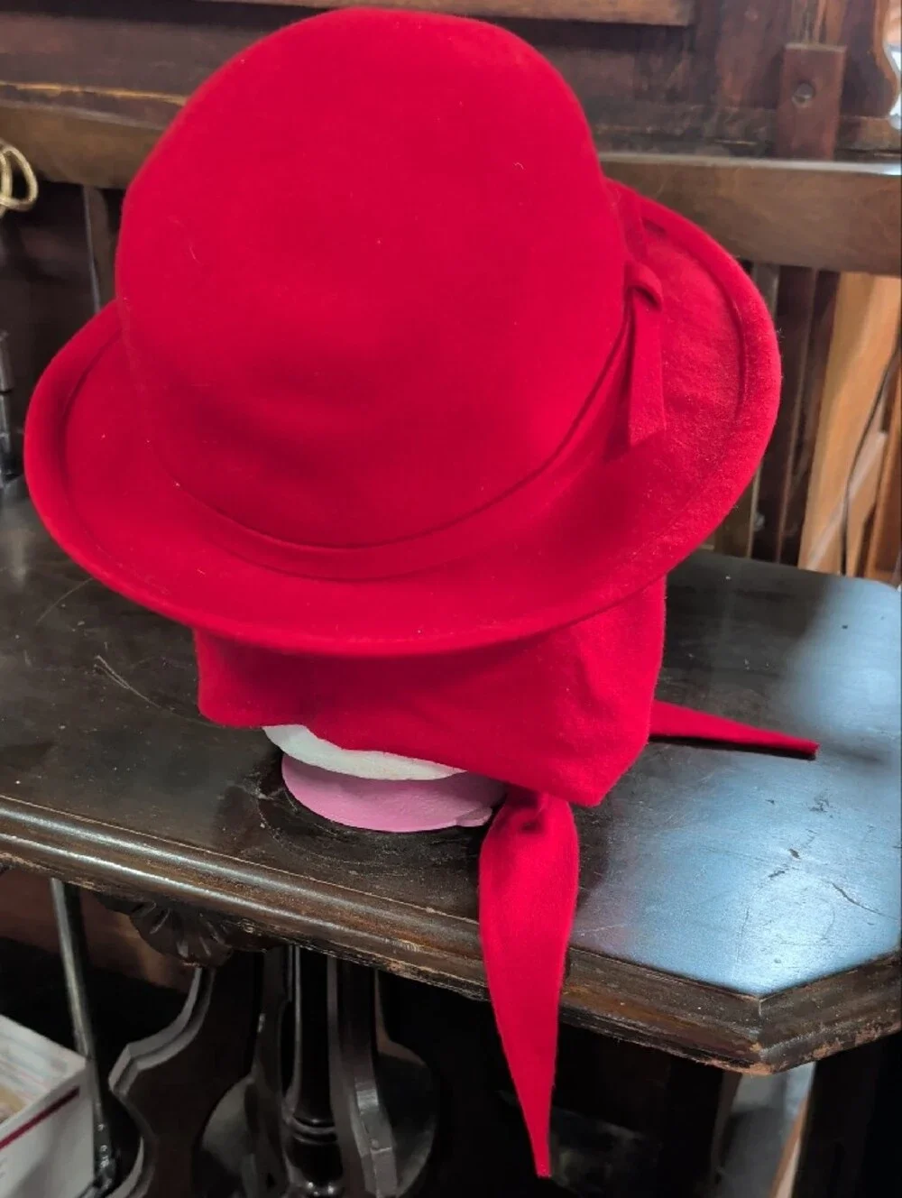 Vintage Street Smart by Betmar Red Wool Cloche Hat & Attached Scarf Set